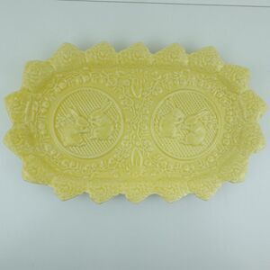 Bordallo Pinheiro Embossed Yellow Bunny Serving Platter Plate Majolica Portugal